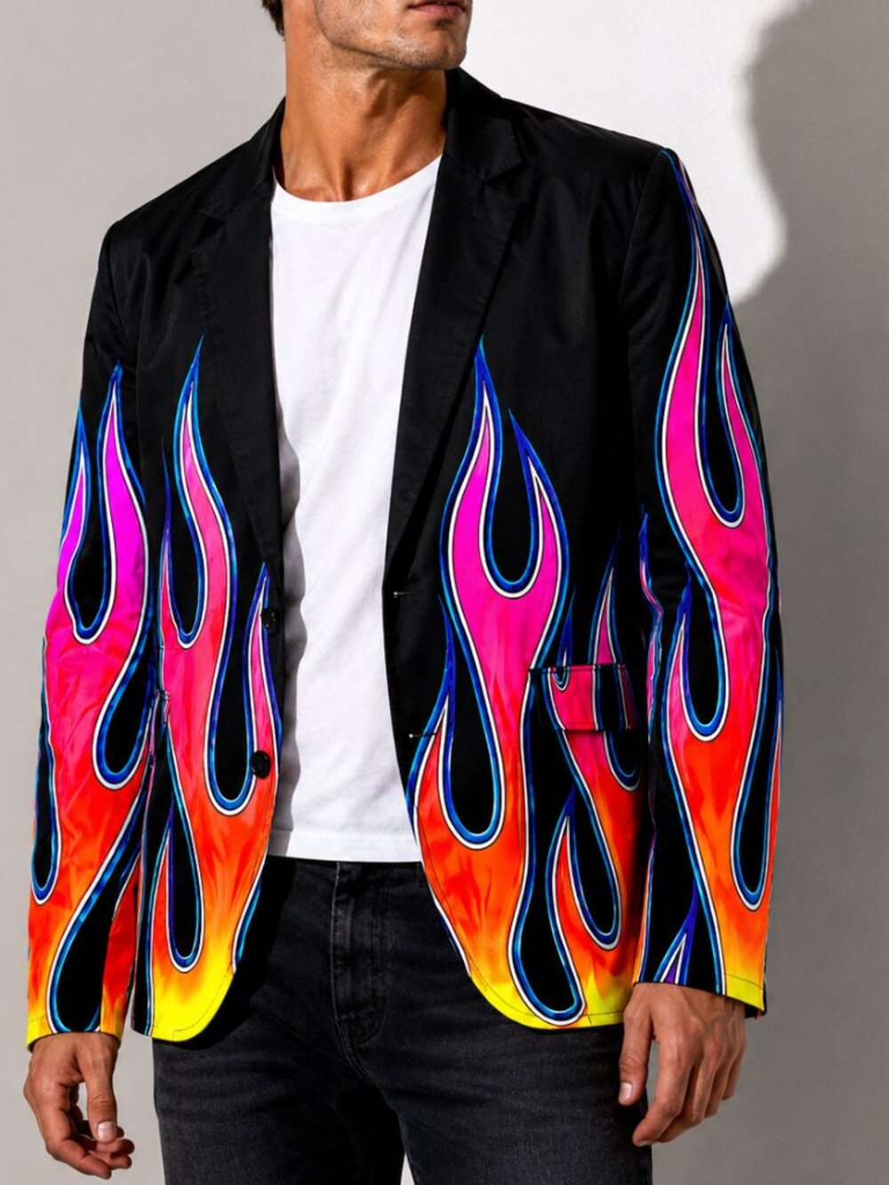 Conceptual Subculture Cotton Blazer Red Flame Hot Rod Size 2x  Biker Sport Coat